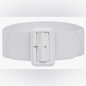 Womens Wide Buckle Vintage White Elastic Belt